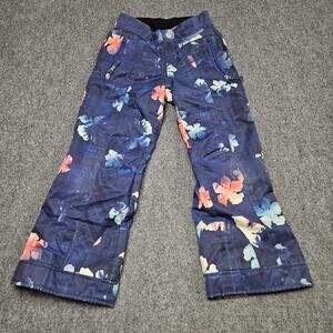Obermeyer Girls Kids Size 8 Ski Snow Pants Blue Floral Insulated Winter